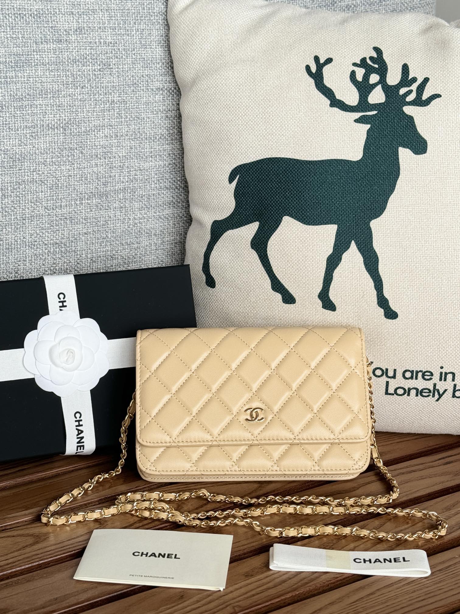 CHANEL WOC Wallet On Chain Lambskin Gold with Gold Hardware