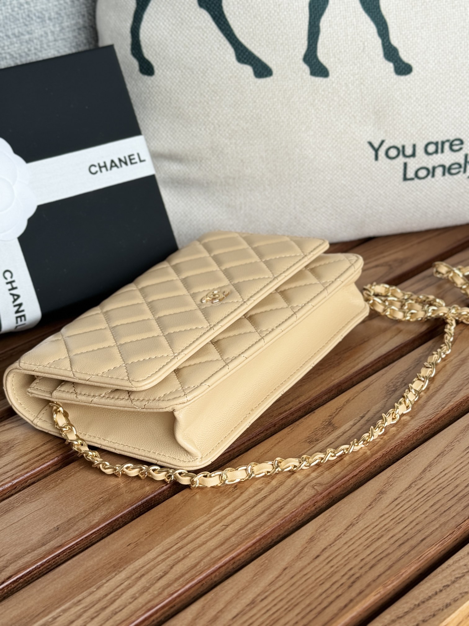 CHANEL WOC Wallet On Chain Lambskin Gold with Gold Hardware CHANEL WOC Wallet On Chain Lambskin Gold with Gold Hardware