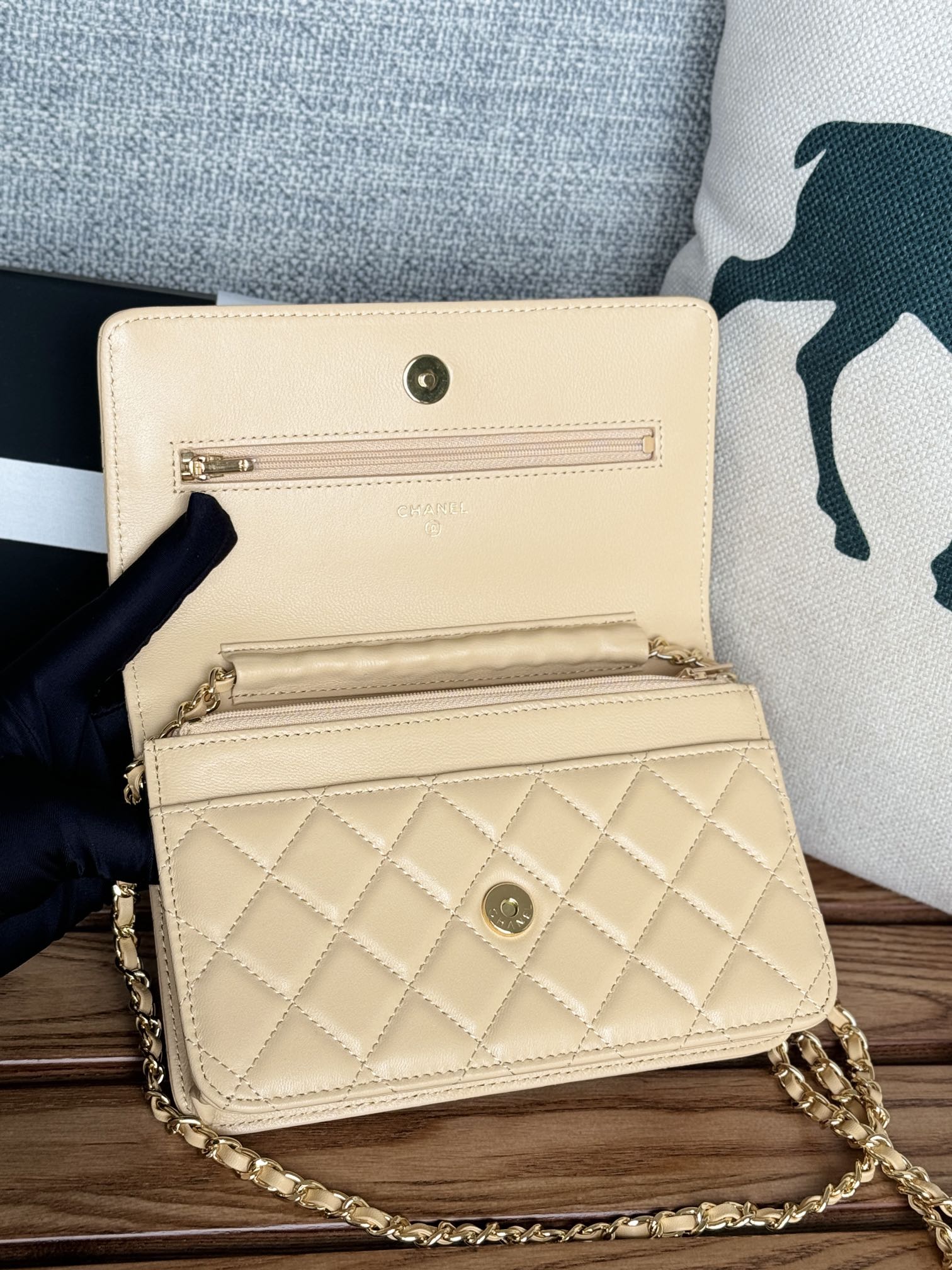CHANEL WOC Wallet On Chain Lambskin Gold with Gold Hardware CHANEL WOC Wallet On Chain Lambskin Gold with Gold Hardware