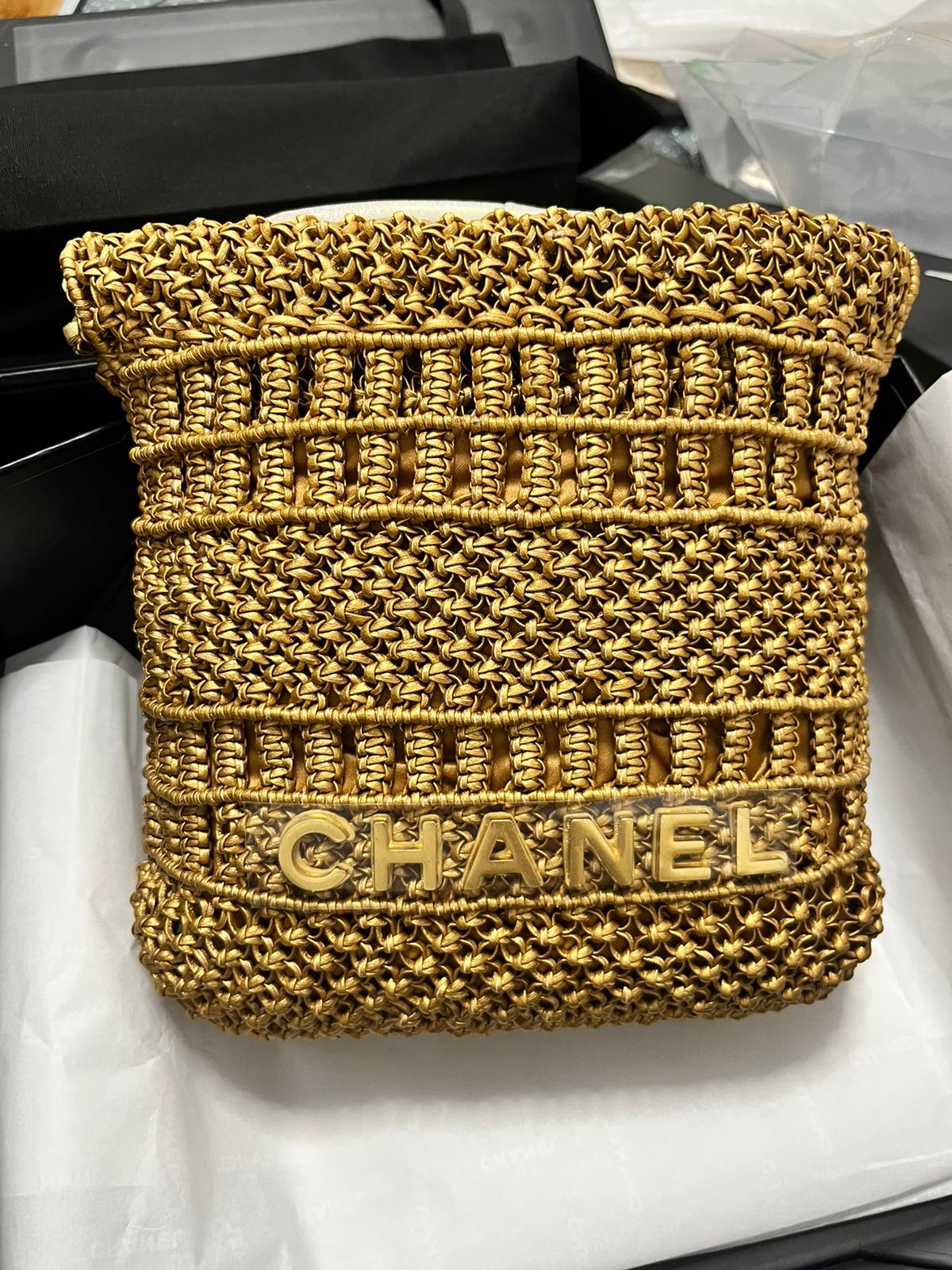 CHANEL MINI 22 Bag Gold Macrame Calf Skin with Gold Hardware